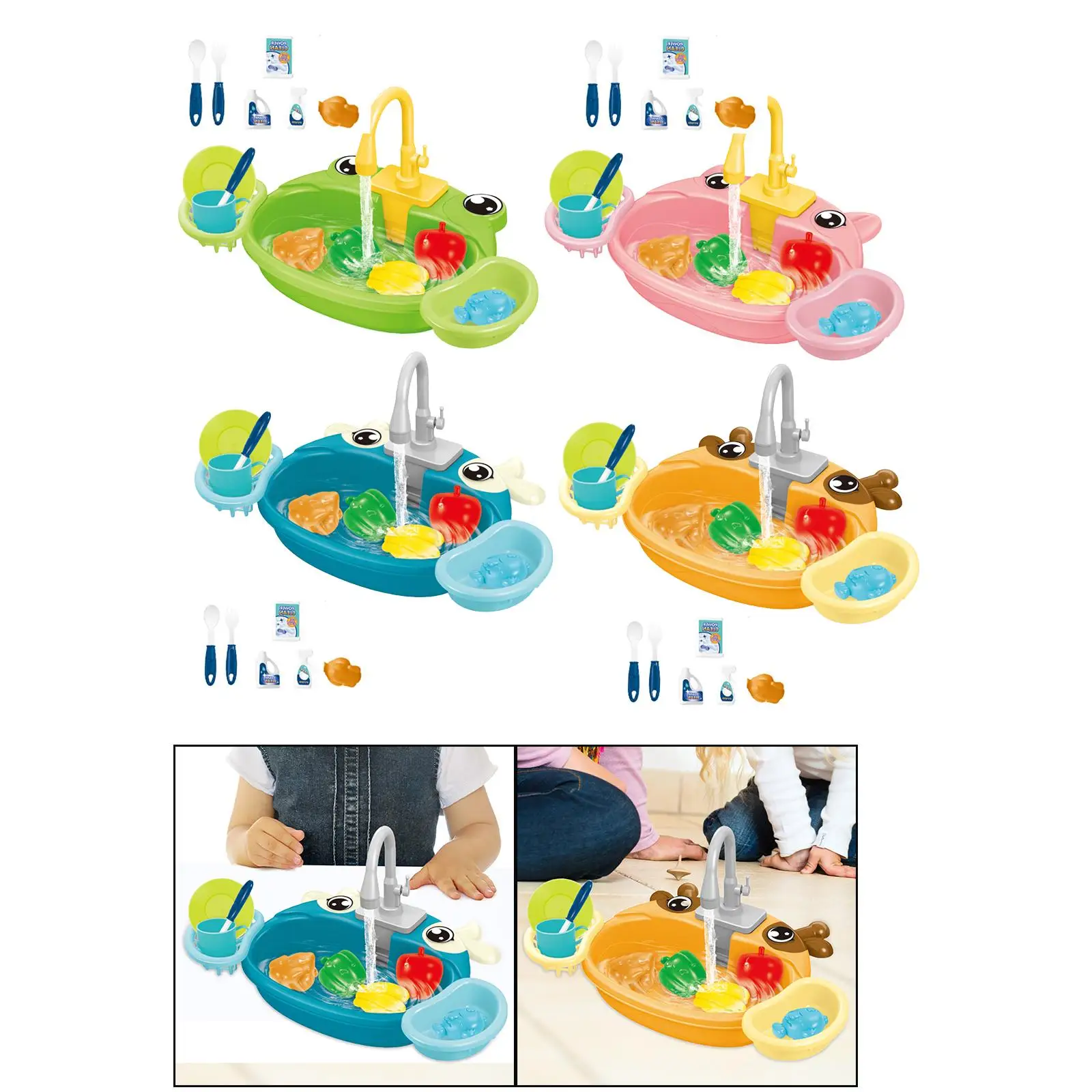Kitchen Sink Toys with Running Water Automatic Water Cycle System Educational