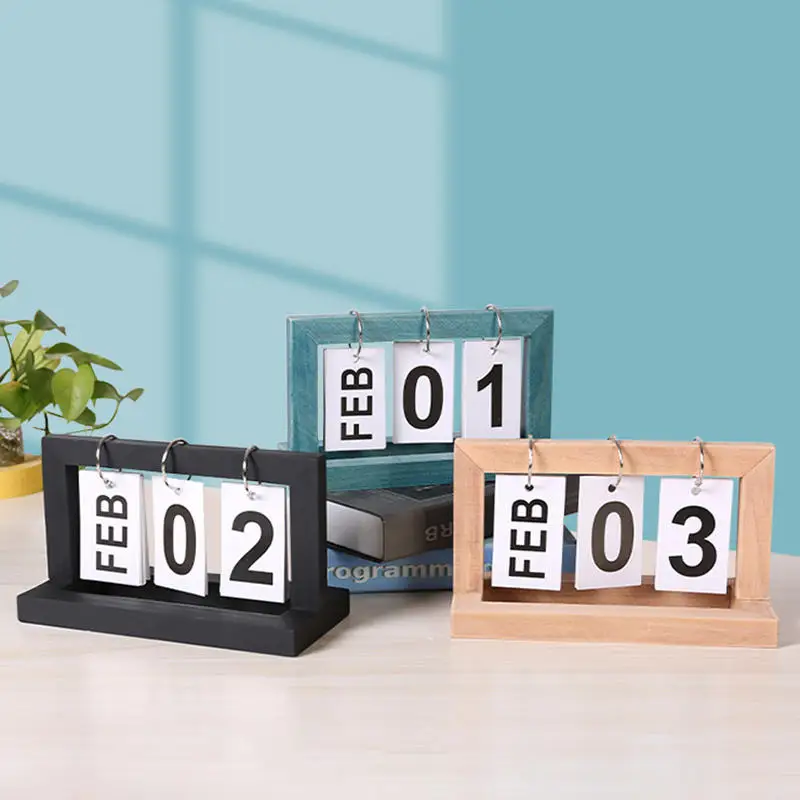 High Quality Simple Wooden Calendar Flip Page Home Gift Decoration Desktop Perpetual Calendar Photo Decoration Woodiness﻿
