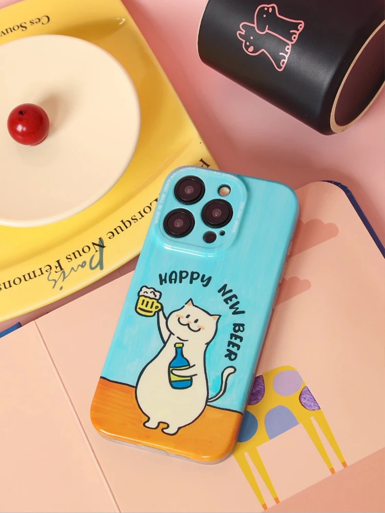 Full Cover Single Layer Phone Case, Suitable for Apple 14 Promax, Fall Protection Case, 13 Cartoon Cute Drunk Mom