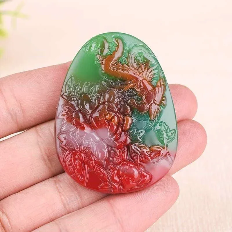 

Jade Phoenix Necklace Pendant Carved Color Chinese Choker Designer Necklaces Natural Amulet Charm Jewelry Jadeite Gemstone Man