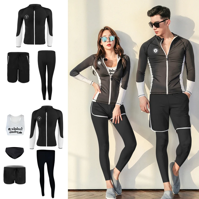 Korean Women Men's Rashguard Couples Spilt Sports Swimwear 2023 NEW Long Sleeve Girl Boy Family Conservative Surfing Swimwear