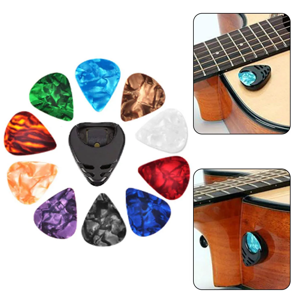 Держатель-медиатора-с-10-случайными-медиаторами-подходящий-для-музыкантов-играющих-в-акустические-и-электрогитары