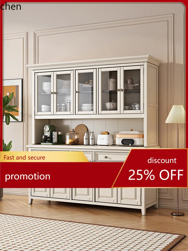 HT Solid Wood Four-Door Sideboard Wine Cabinet Wall-Mounted Kitchen Living Room Cupboard Storage Tea Cabinet