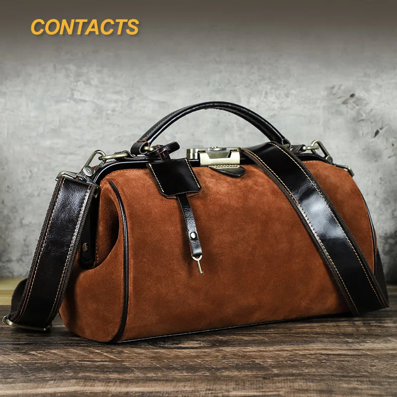 Flip cow anti iron hinge ladies handbag collision color splicing doctor bag women's real leather travel high-grade crossbody bag