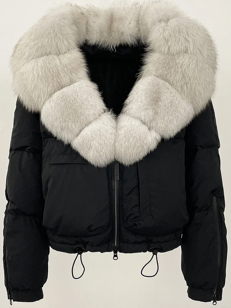 المرأة سميكة الدافئة قصيرة أسفل ملابس خارجية الفراء الملابس 2025 الشتاء معطف فرو الثعلب الطبيعي الإناث الأبيض بطة أسفل سترة سيدة #4