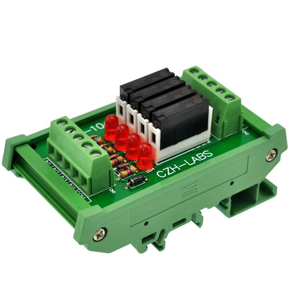 

CZH-LABS Slim DIN Rail Mount DC12V Source/PNP 4 SPST-NO 5A Power Relay Module, APAN3112