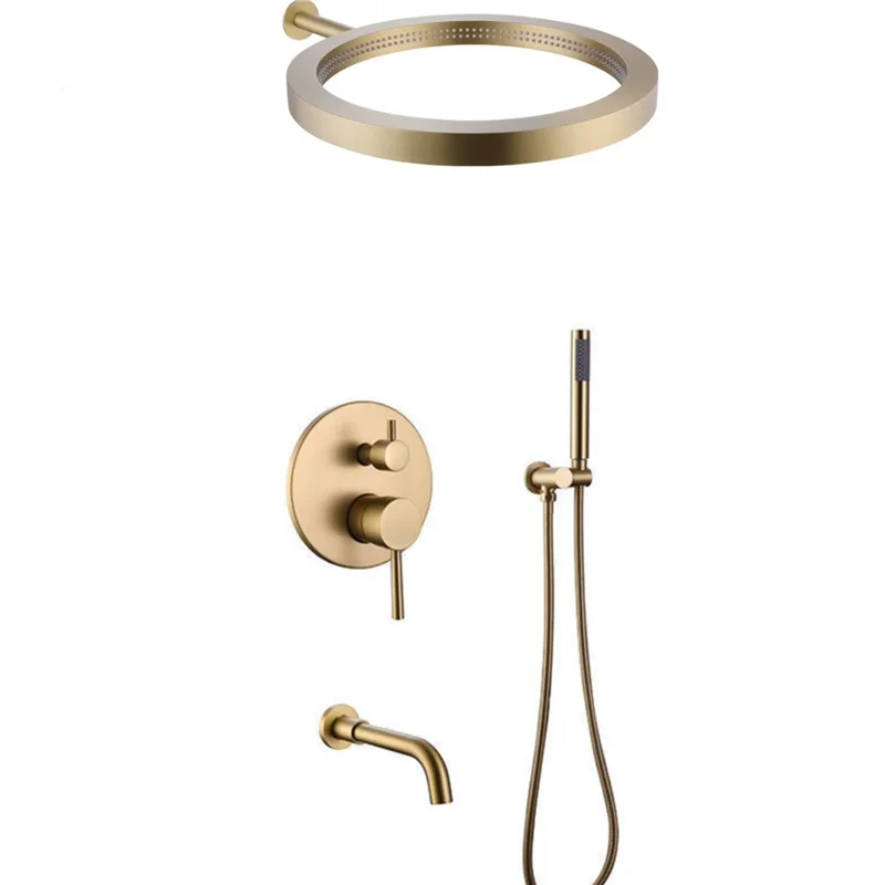 

Brushed Gold Bathtub and Waterfall Shower Faucet Gray Bathroom Shower Faucet Outlet Holder Brass Rain Hand-Held Head shower