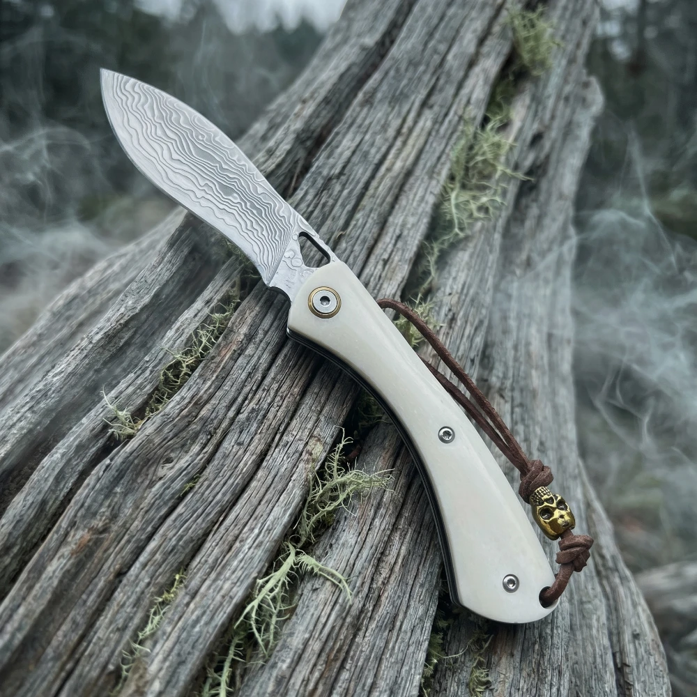 Hochhärte-Outdoor-Messer mit Damastklinge, EDC Camping- und Angelmesser, Leichtes Klappmesser für Dschungelklettern und Backpacking, Geschenkidee – Detail 6