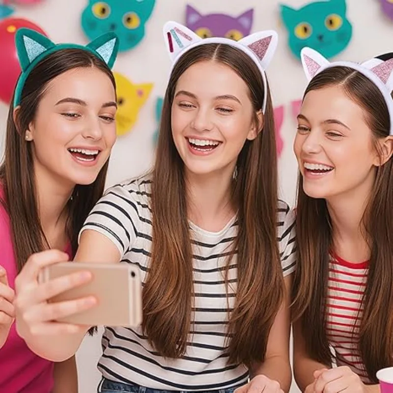 جديد الترتر لطيف آذان القط عقال الأطواق الشعر للنساء الفتيات Kawaii الكرتون غطاء الرأس الإبداعية تأثيري اكسسوارات هدية عيد ميلاد #3