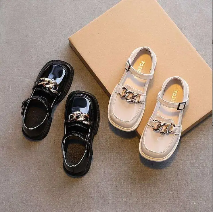 Sepatu Slip On Logam Rantai Loafer Anak-anak Perempuan Kulit Paten Sepatu Oxford Anak Laki-laki Sepatu Kasual Sneakers Anak Pera