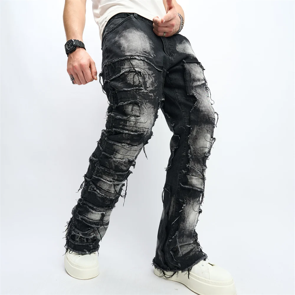 Denim Pants Men Ripped Distressed Washed Fashion Designer Male Denim Trousers Street Style Men's Slim Biker Jeans