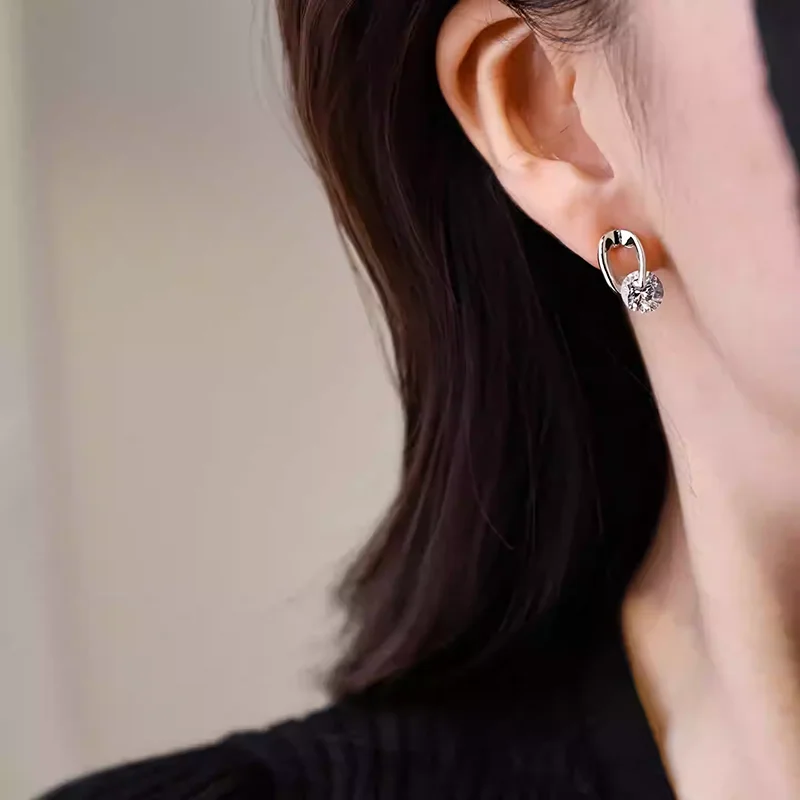 Light Luxury Sparkling Zircon Pendant Gold Color Geometric Earrings For Women's New Year Temperament Accessories Trendy Jewelry