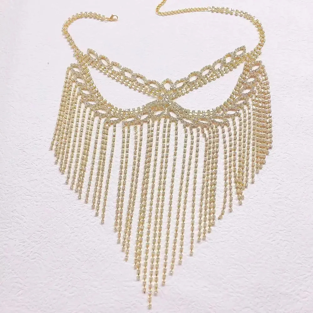 Stonefans Indian Jewelry Full Rhinestone Tassel Mask Decoration Face for Women Bridal  Wedding Crystal Beaded Christmas Party