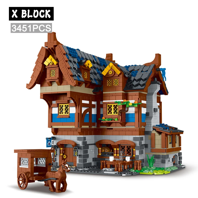 

MOC-70187 Middle Ages Tavern & inn Building Blocks Bricks Model Streetview Modular City Architecture Sets Kids Toys Boys Gifts