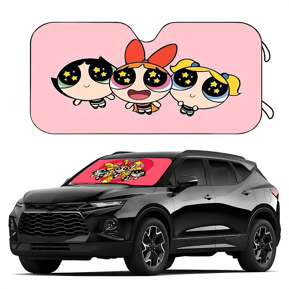 Cute-P-pOwerPuff-G- Girls Stylish And Trendy Windshield Sunshade, Car Windshield Cover, Car Sunshade Curtain, Car Sun Protection view 5