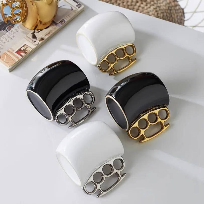 Finger Tiger Mug,Brass Knuckles Explosion Proof Boxing Cup,Solid Color Curved Irregular High Temperature Resistant Water Cup