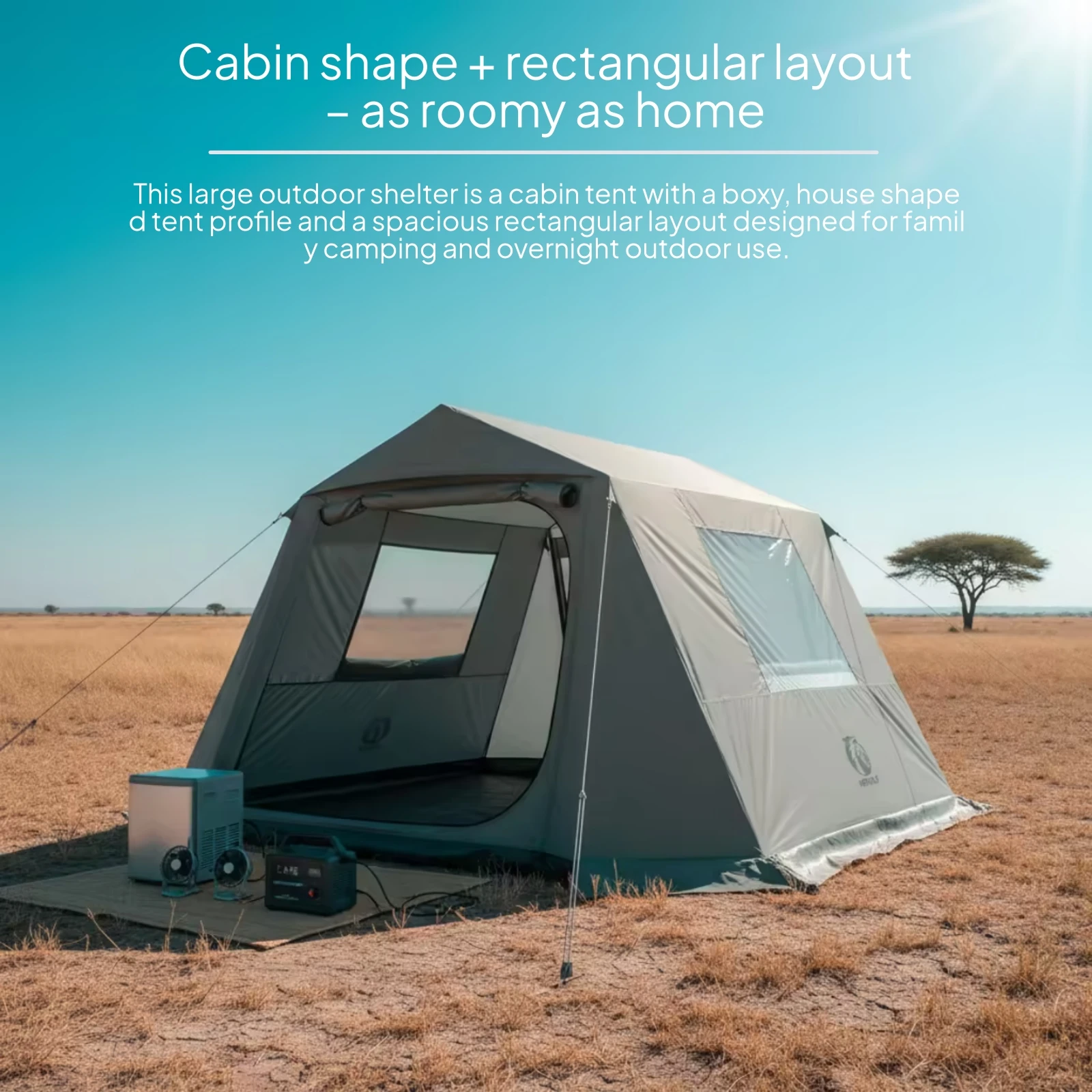 Family Cabin Tent Easy to Clean Portable Cabin Tent Outdoor Shelter Front Entrance Flap Matte Finish for Camping