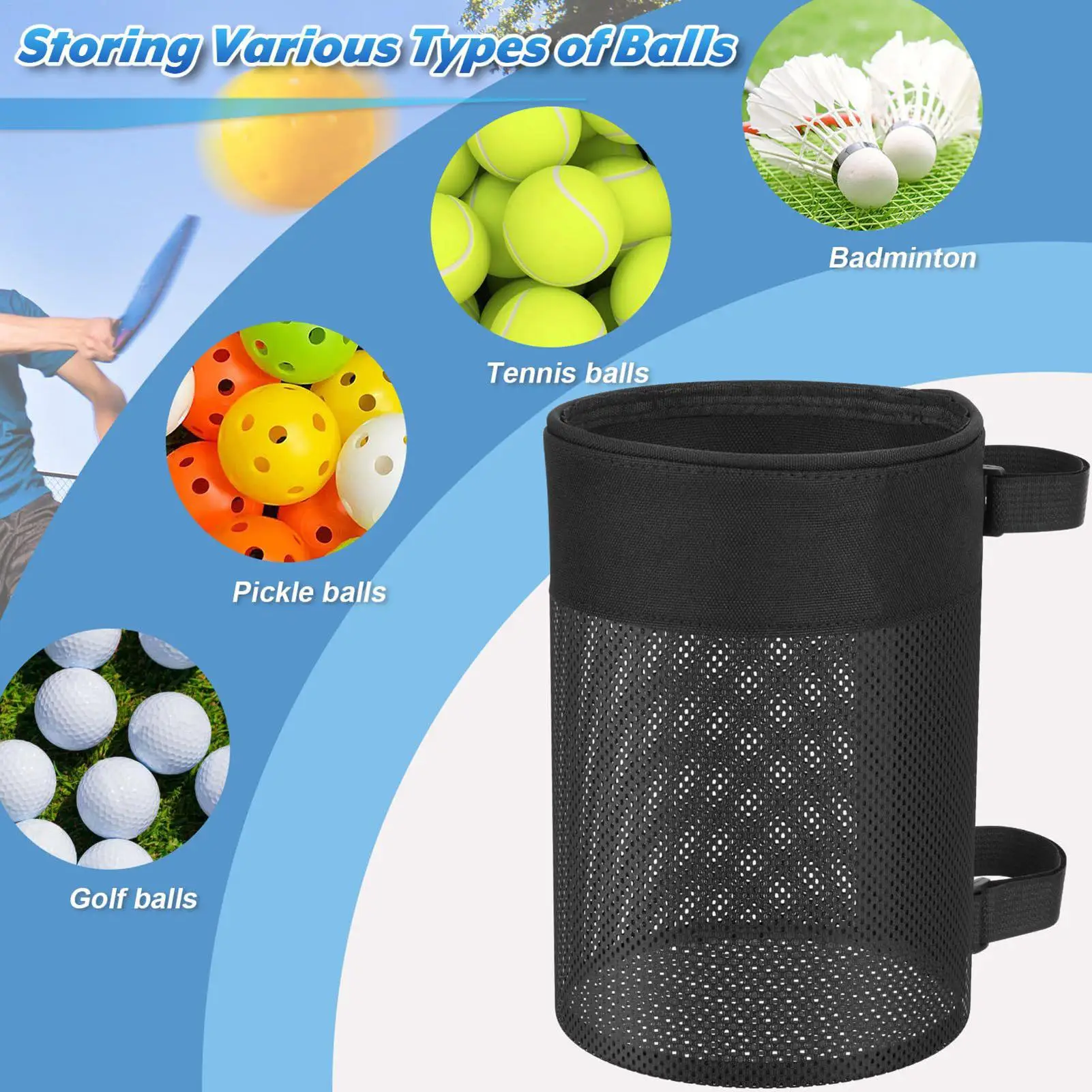 Pickleball Ball Storage Lightweight Large Capacity Ball Organizer Bag For Men Women Boys Girls Youth Teens Athletes Cyclists
