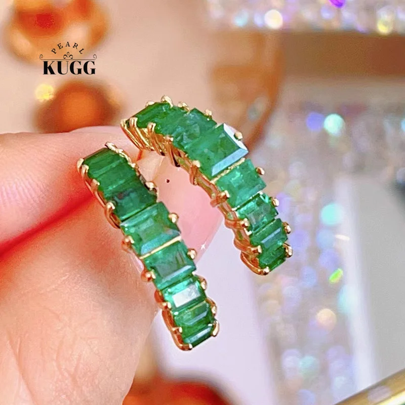 

KUGG серьги из 100% желтого золота 18 карат, роскошные винтажные серьги 2,90 карата с натуральным изумрудом для женщин, ювелирные изделия для вечеринок