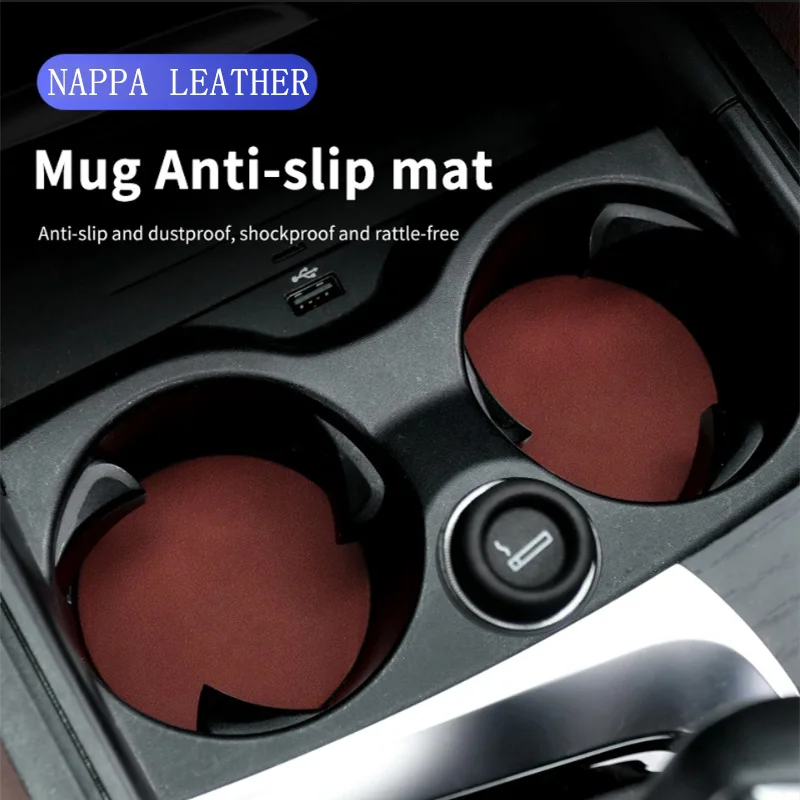 New Style High Quality Solid Color Car Storage Tray Mat Leather Cup Holder Mat Anti-Slip Anti-Shock Car Accessories