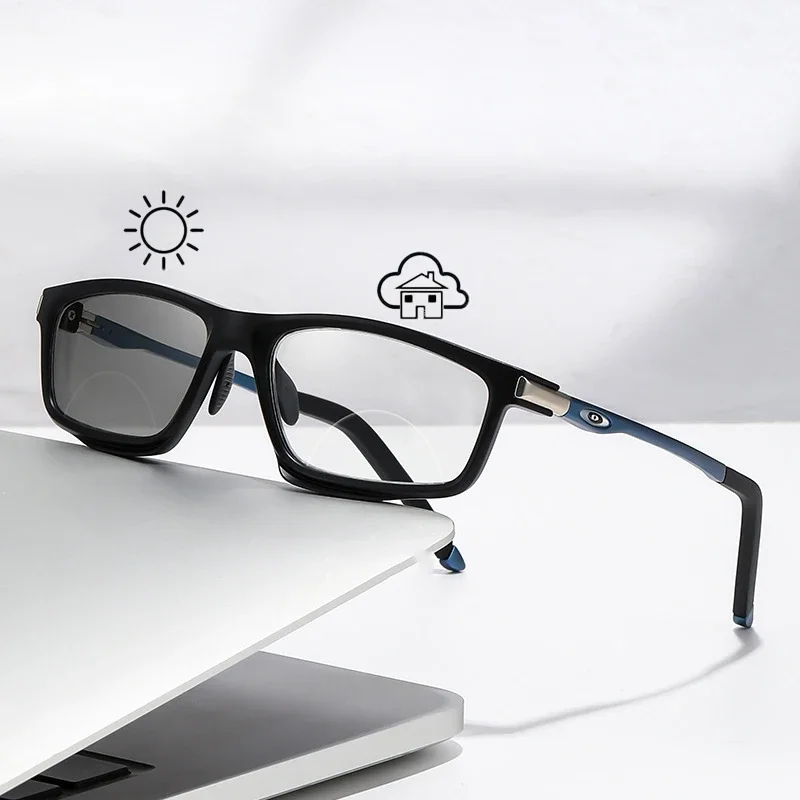 Anti-blue Light Photochromic Bifocal Reading Glasses Man Woman Multifunctional Reading Glasse Aluminum Magnesium Sports Eyewear