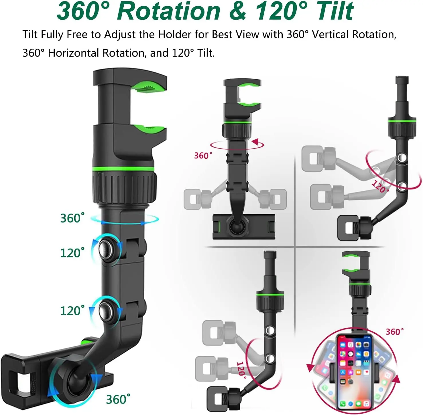 Soporte de teléfono para espejo retrovisor de coche, soporte de teléfono giratorio de 360 °, soporte Universal para GPS para todos los teléfonos