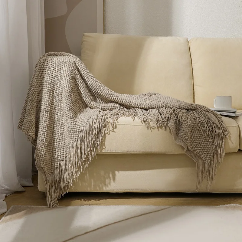 Pineapple Grid Knitted Blanket Solid Color Fringe Decoration Blanket Cover Soft Bean Blankets For Office Nap Couch and Bed Xmas