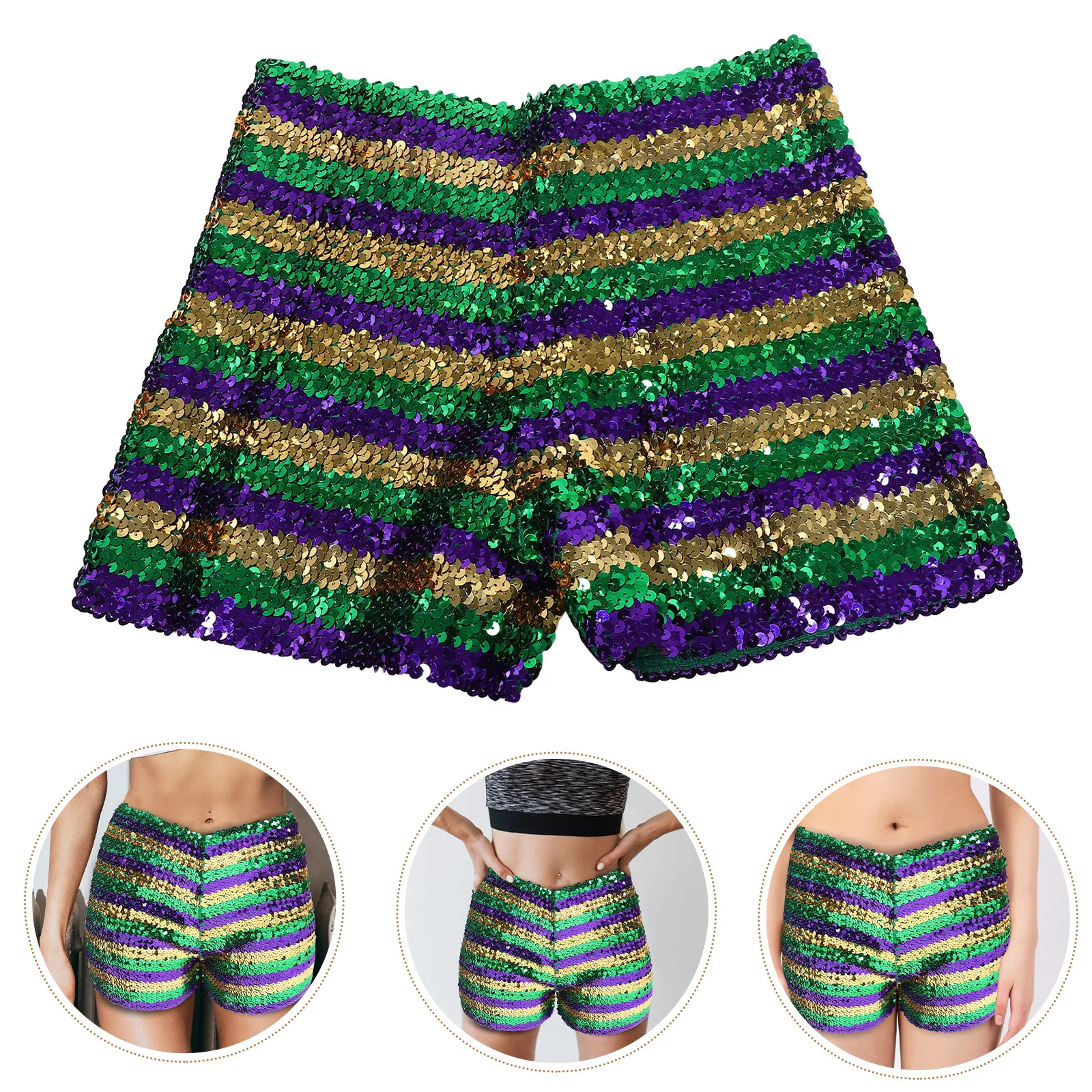 

Metallic Sequin Low Waist Shorts Elastic Waistband Fashion Hot Pants Dance Festival Party Performance Shiny Sparkly Shorts