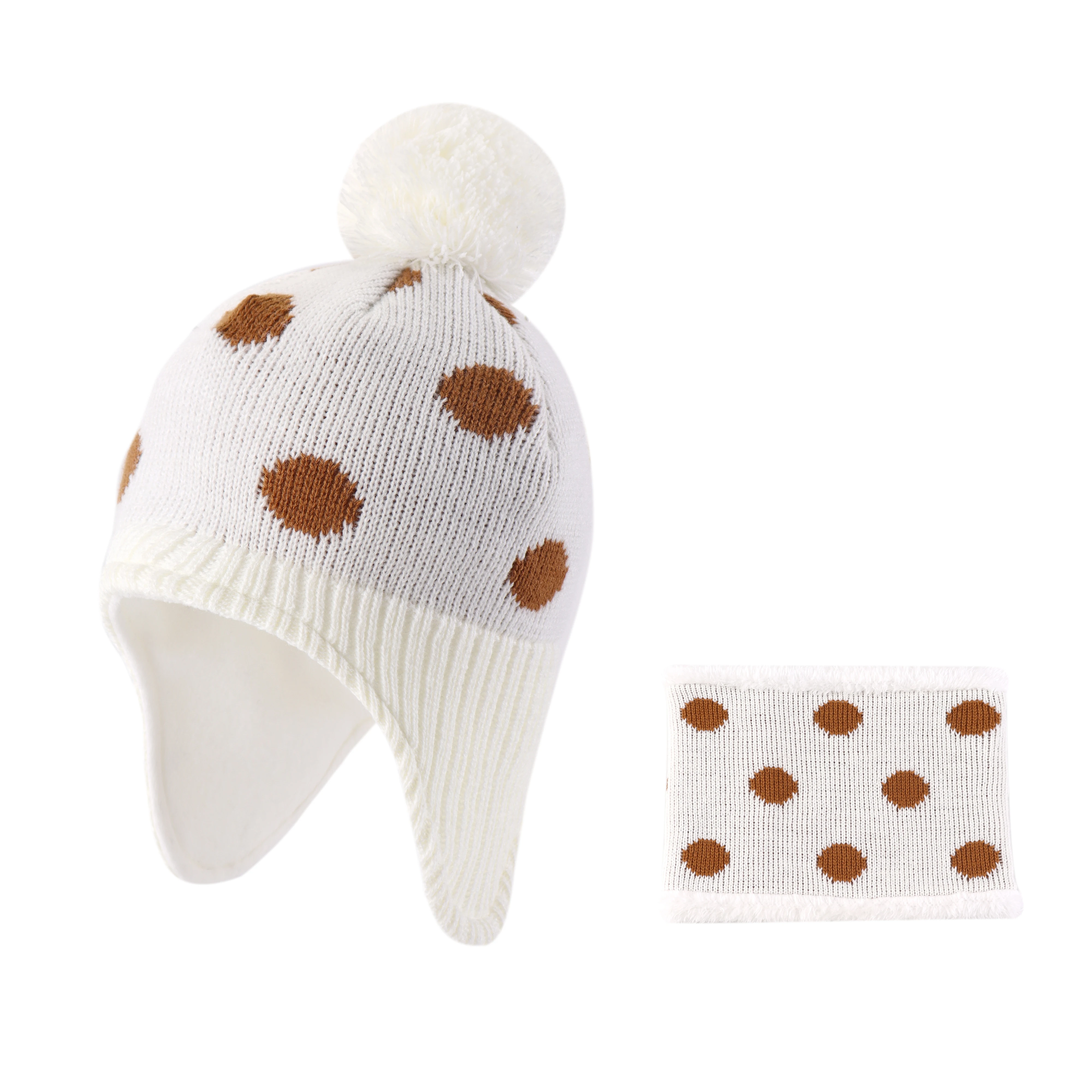 

Connectyle Baby Boys Girls Skull Hat New Style Fashion Soft Warm Winter Earflaps Knitted Beanie Hat Scarf Set With Cute Pom Pom