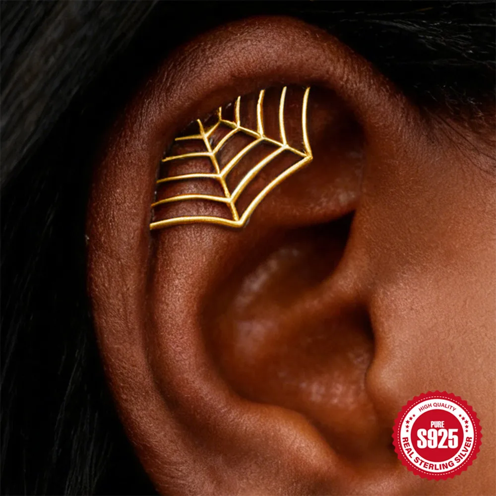 AIDE 925 Sterling Silver Skeletonized Lotus Flower/ Smooth Spider Web Flat Back Piercing Earring INS Personalities Gifts view 3