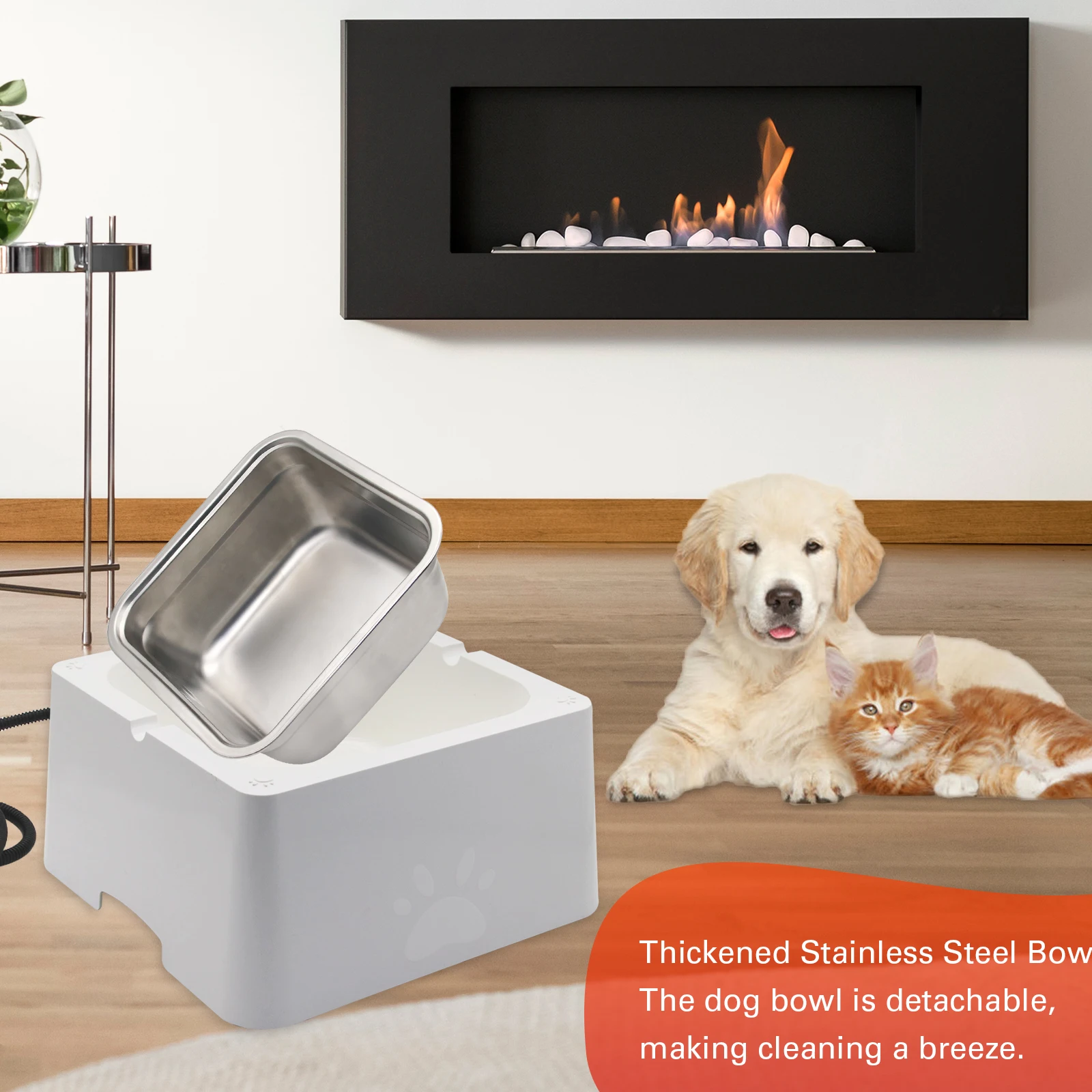 Dog Heated Water Bowl Outdoor stainless steel Heating Bowl For Dog Constant Temperature Pet Heating Feeding Drinking Bowls