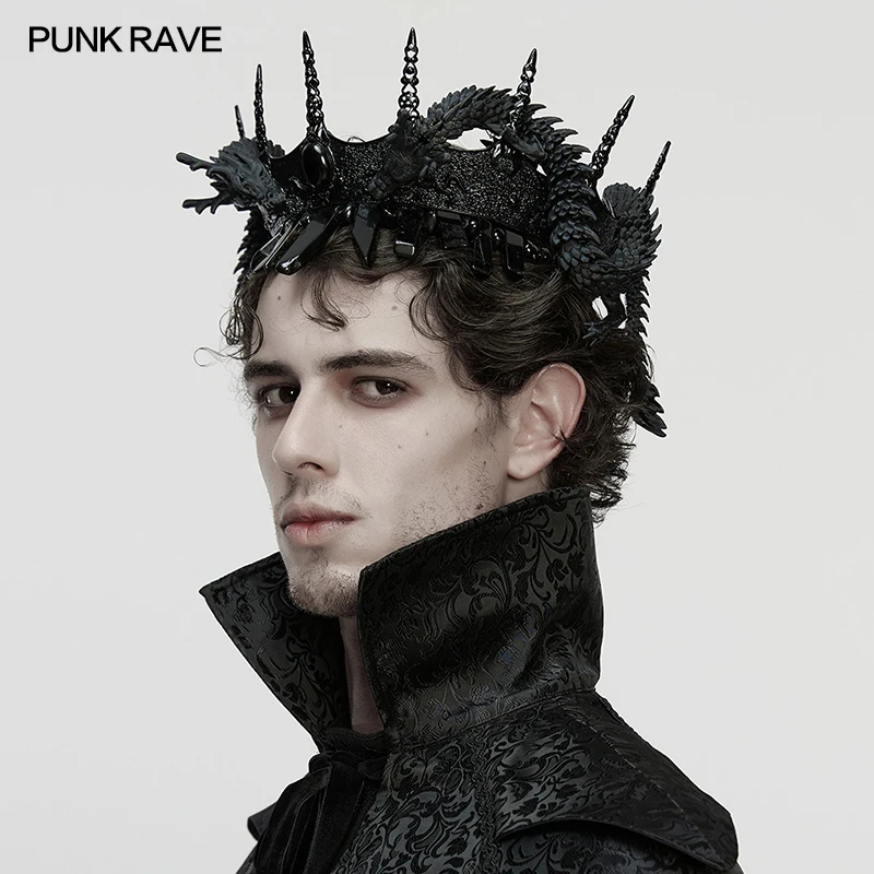 PUNK RAVE Men's Gothic Alloy & Biodegradable 3D-printed Dragon Coiling Crown Performance Dark Hats Accessories Headwear
