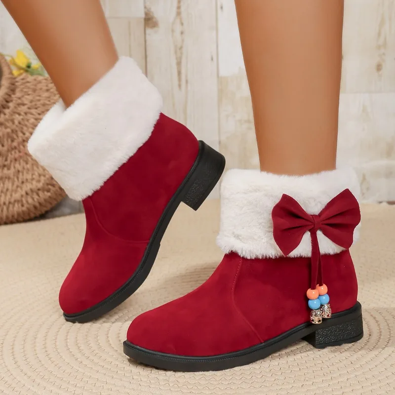 Round Toe Ladies Shoes Flat Bow Women's Snow Boots on Promotion Comfortable and Elegant Booties Winter