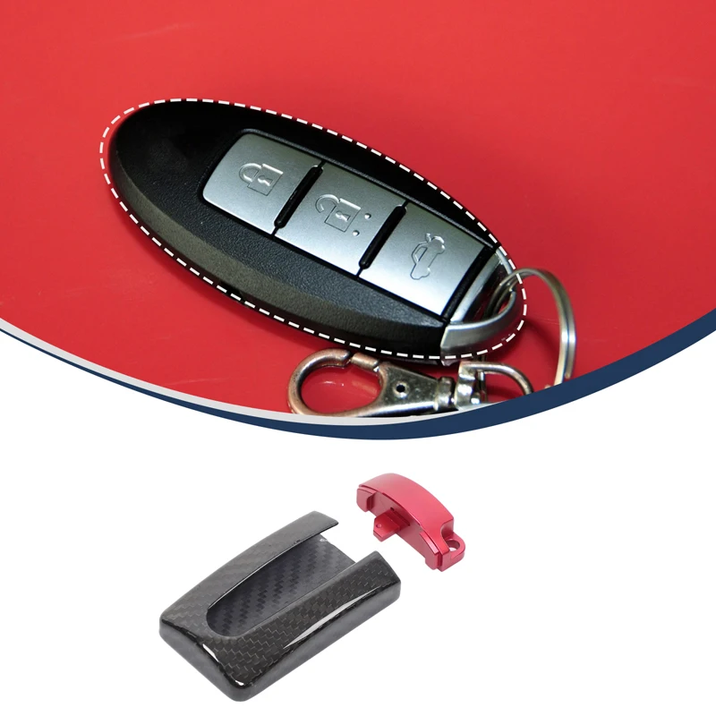 For Nissan GTR/Infiniti key shell, real carbon fiber, red metal cover, 2-piece set (not applicable to keys after 23 models)