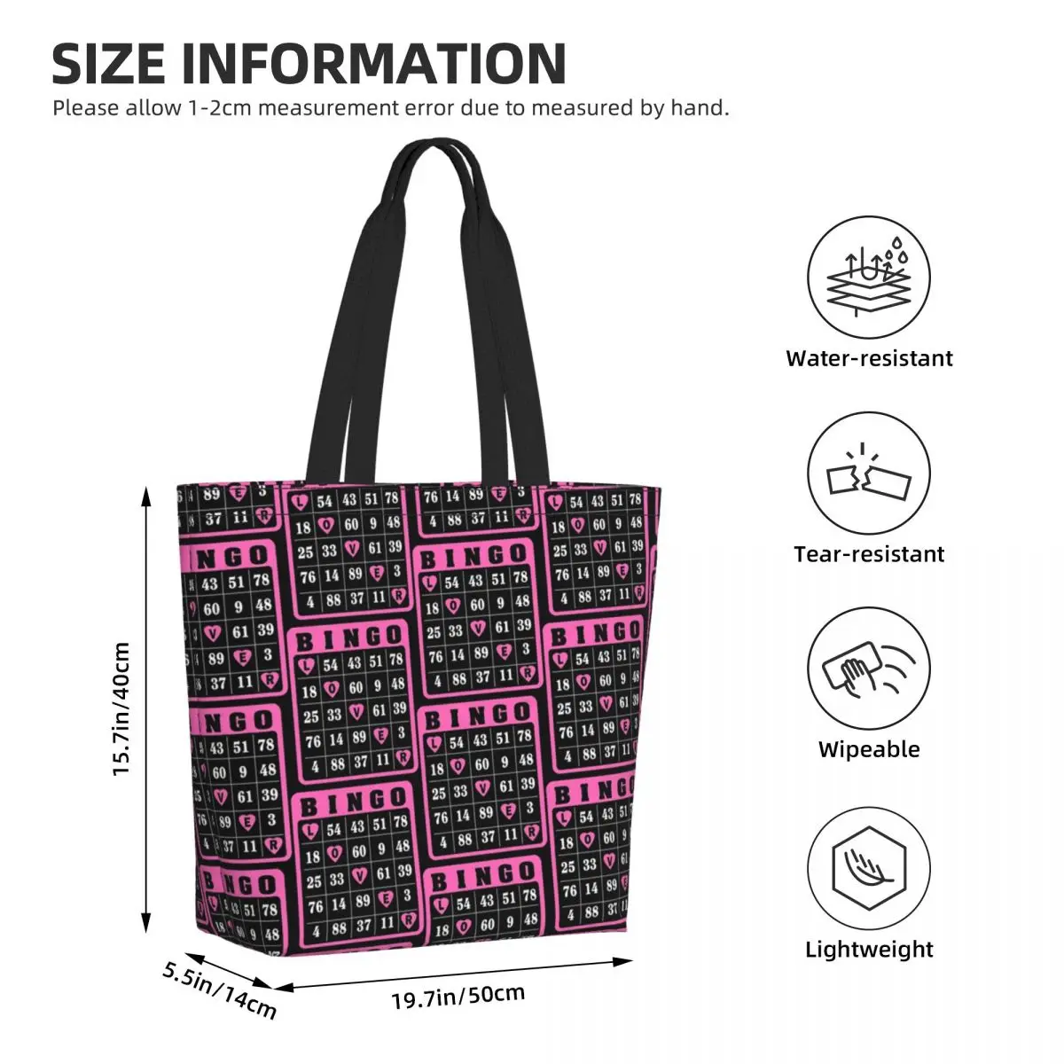 Recycling Bingo Lover Bingo Time Love Bingo Classic Pink Shopping Bag Canvas Shoulder Tote Bag Washable Grocery Shopper Bags