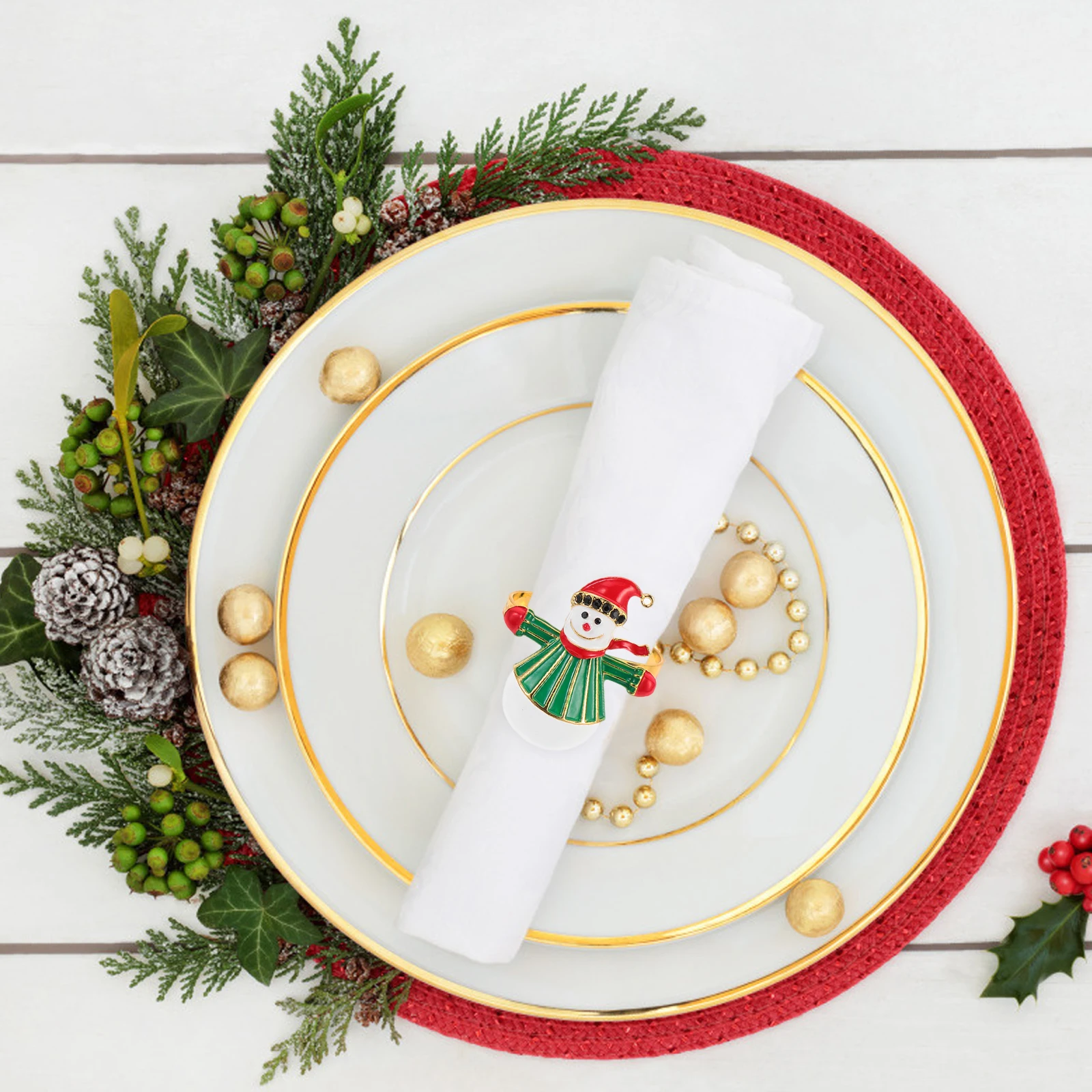 

4pcs Christmas Napkin Rings Buckle Gold Tableware Decor Snowman Zinc Alloy Dinning Ring Holder Kitchen