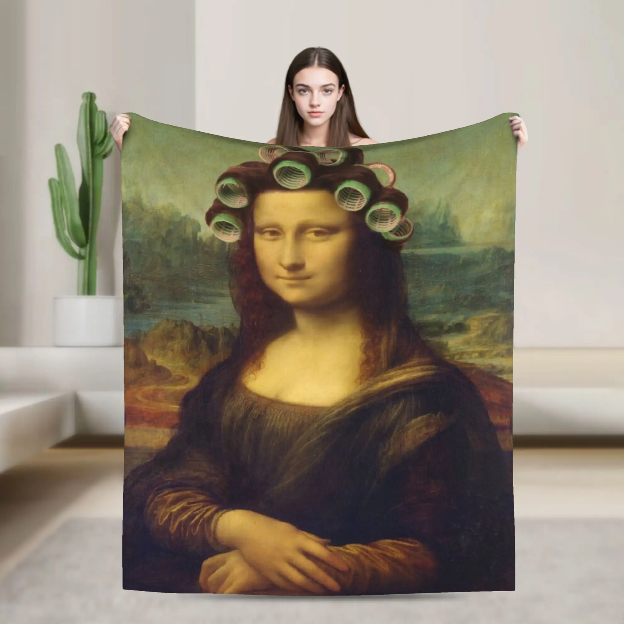 Divertida manta con diseño de Mona Lisa, ropa de cama cálida y cómoda para otoño, para adultos, para sofá, silla, colcha de franela, cubierta de cama