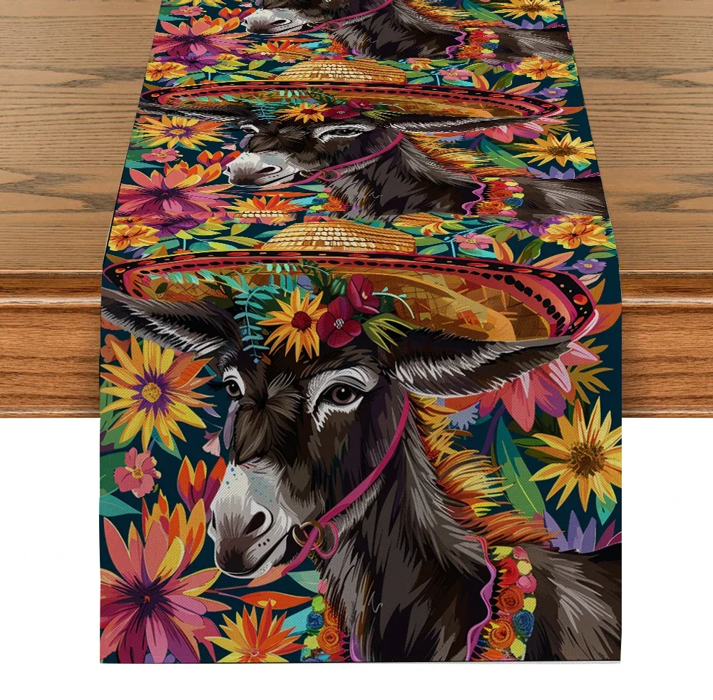 Mexican Table Runner Dining Table Decoration Kitchen Supplies Cactus Donkey Beast Table Runner Party Decoration