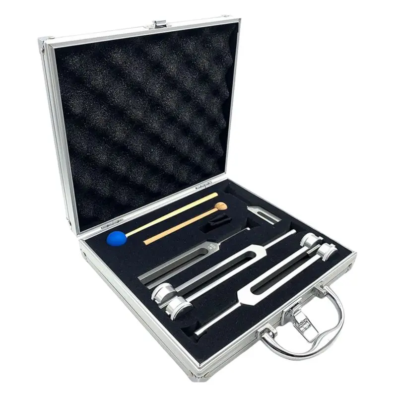 A99I-For Healing Chakra For Sound Therapy Tuning Fork Set(128Hz, 136.1Hz, 528Hz, 4096Hz) 4Pcs With Reflex Hammers Silicone Bases