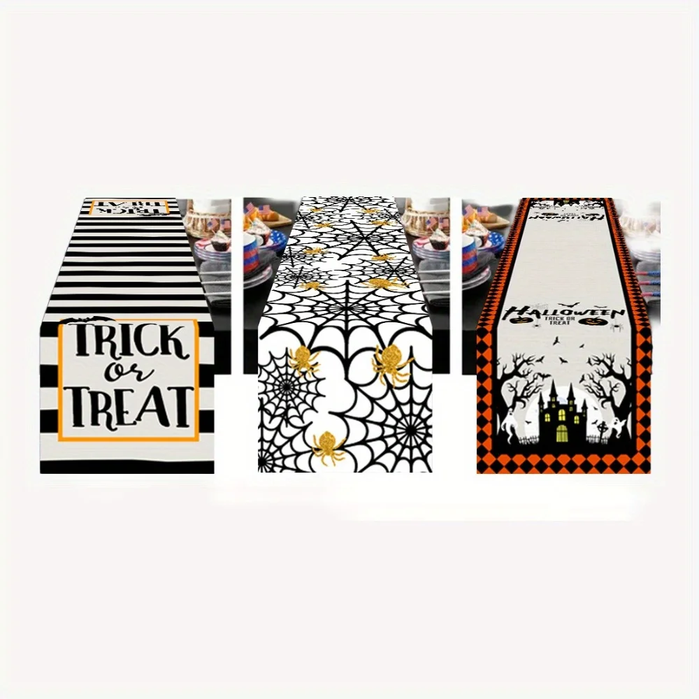 Halloween Table Runner: Festive Spider Web Design, Linen Material