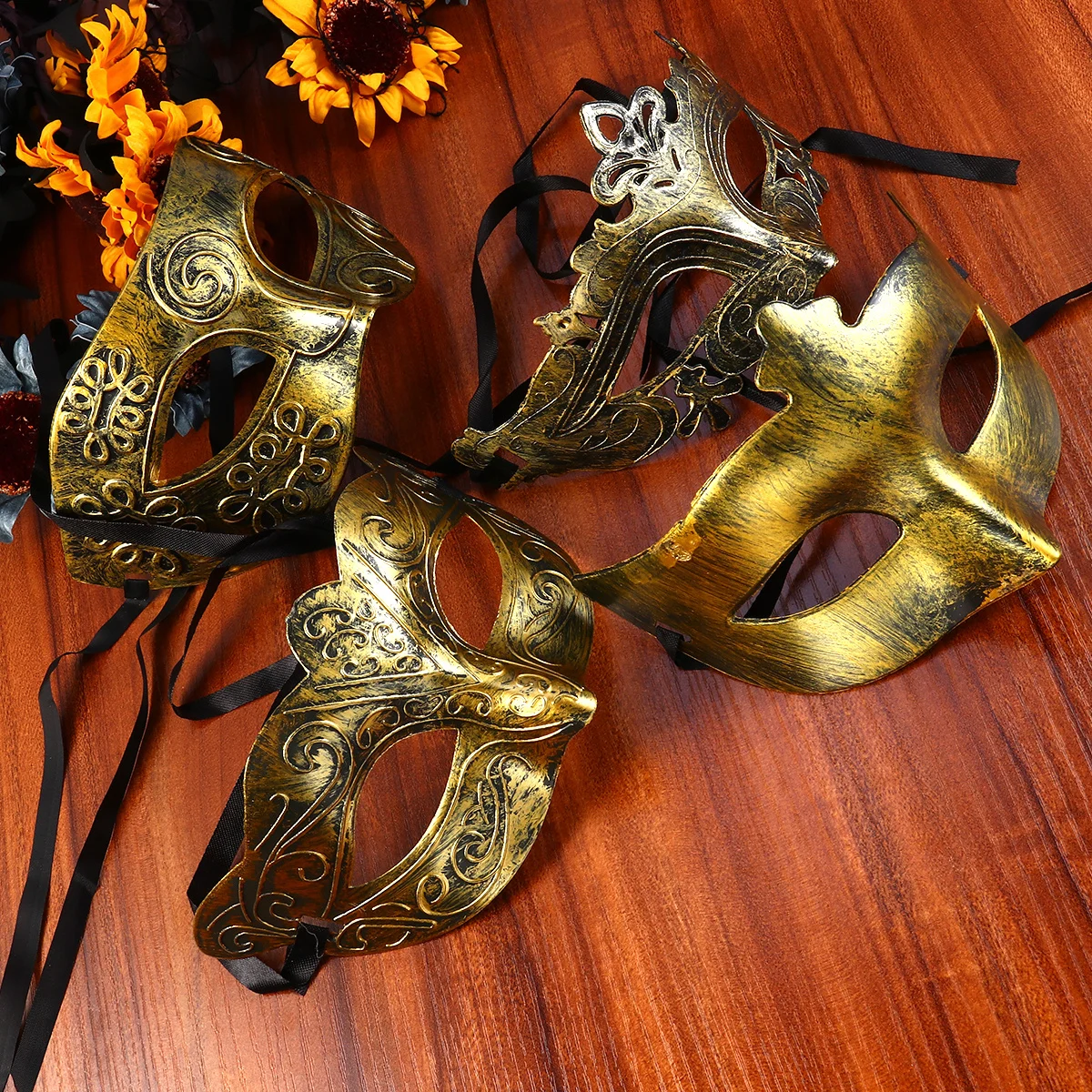 8 pezzi maschera intagliata vintage mezza faccia puntelli per costumi argento dorato festa in maschera maschera vintage per spettacoli di Halloween