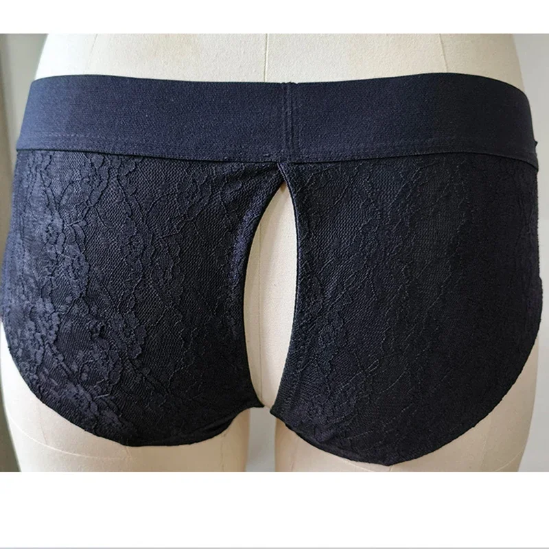 Unisex Strap On Harness Panties Lace Panty Strapless Underwear Strapon Briefs Crotchless
