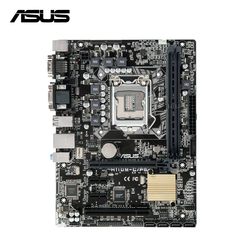 

Used Motherboard ASUS H110M-C/PS With LGA 1151 Socket for Core i3 6100 Supports 2x DIMM Max. 32GB DDR4 Micro ATX Form Factor