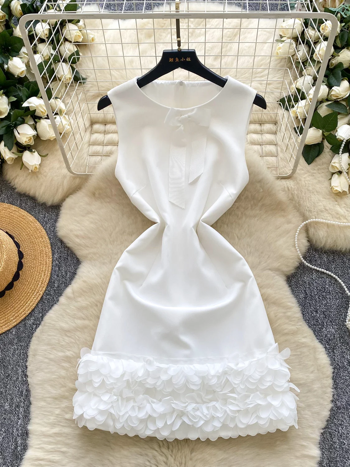 Ele rond Ne Svel taille haute gilet Dr femmes automne taille cintrée 3D dentelle garniture noeud jupe Dr