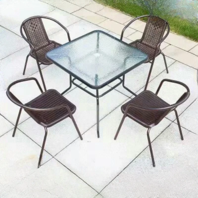 Outdoor Table And Chair Combination With Umbrella Patio Casual Tea Shop Outdoor Garden Iron Small Balcony Table And Chair Set