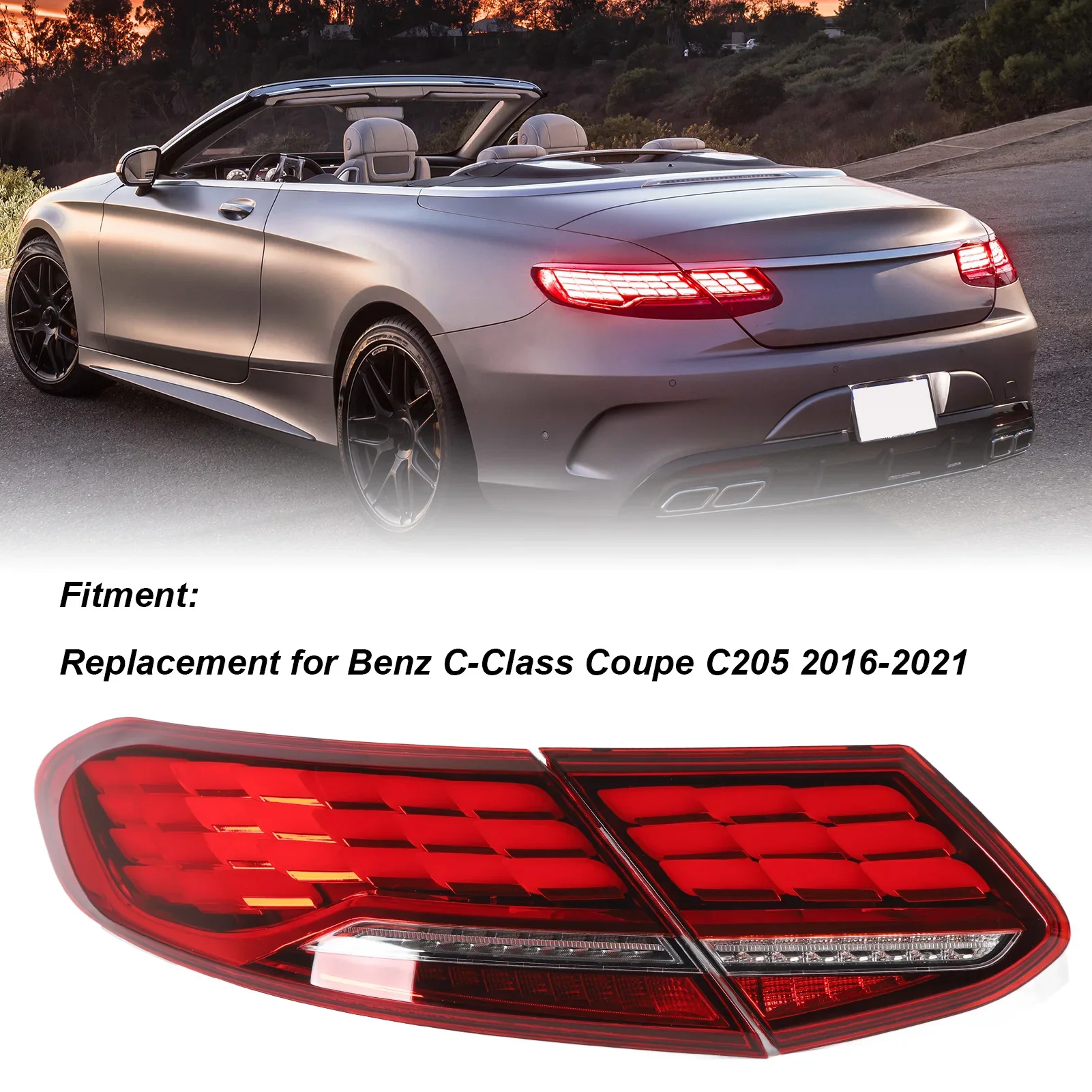 For Benz C‑Class Coupe C205 2016-2021 1 Pair Inside+Outside LED Tail Light Assembly Turn Signal Brake Reversing Running Lamp