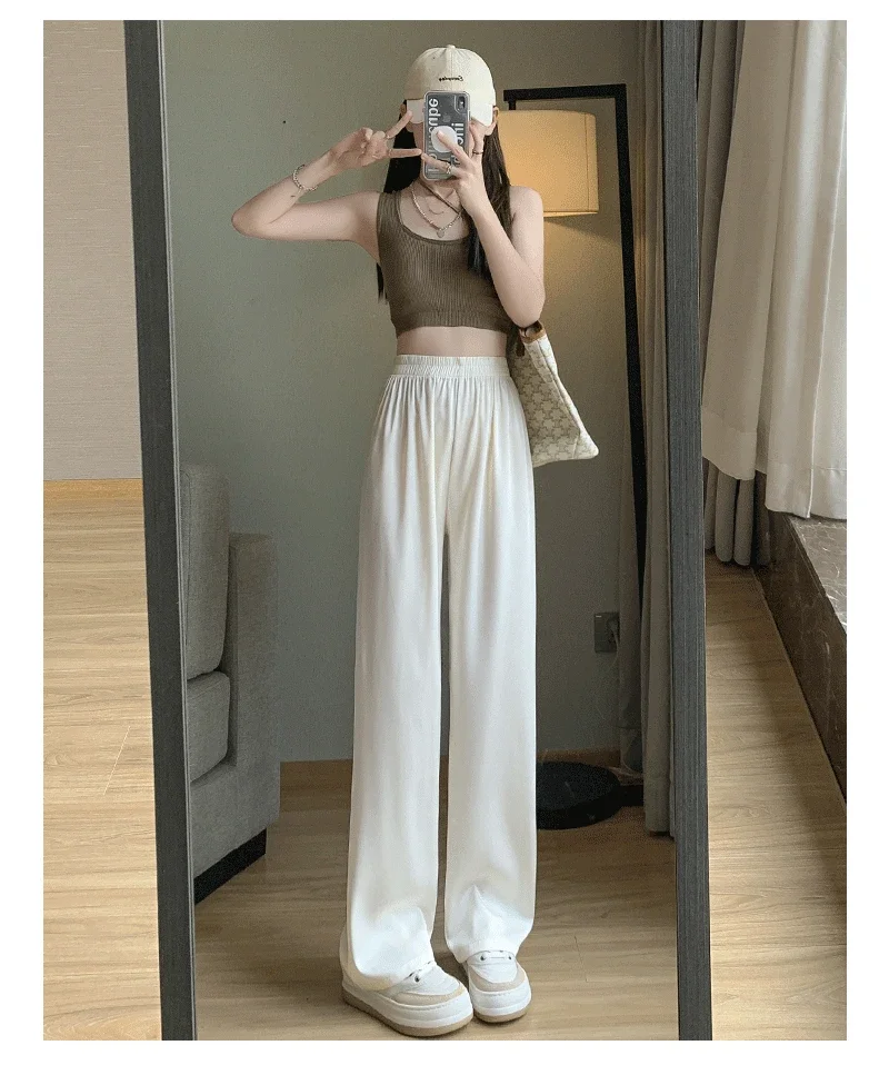 

Korean Fashion Solid Wide Leg Pants Women Casual Loose Elastic High Waist Straight Trousers Summer New Y2k Sweatpants Women