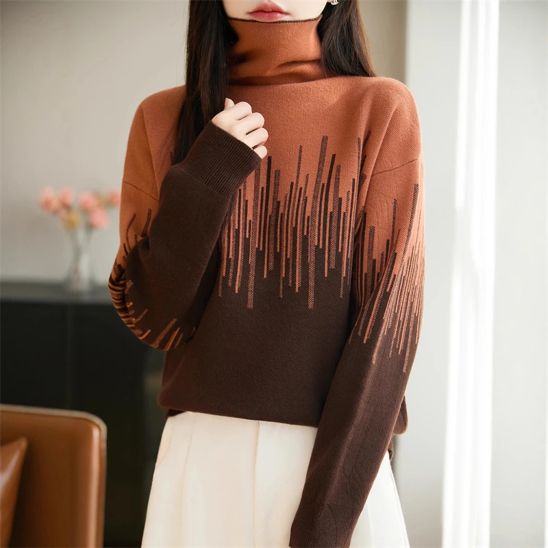 

Fashion Color Matching Roll Neck Autumn Winter Women's Sweater Long Sleeve Joker Slim Casual Knitwear Pullover Bottoming Shirt