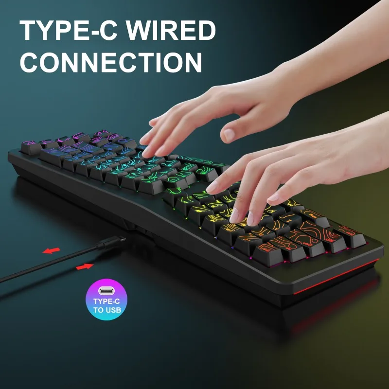 69-Key Wired Gaming Keyboard RGB Backlit Ergonomic Plug And Play Compact Wired Office Keyboard Type-C Computer Office Keyboard