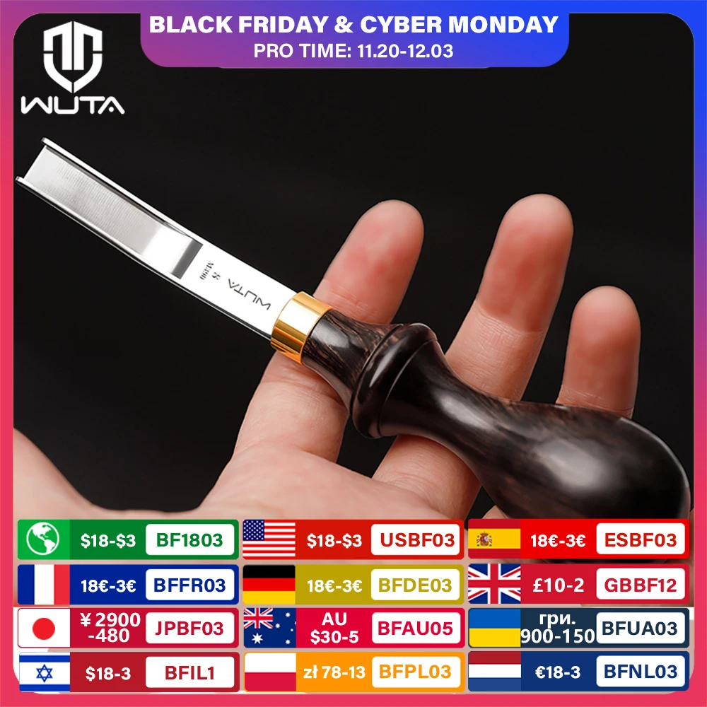 

WUTA Professional Wide Edger Skiver Edge Beveler M390 Стальной кожаный инструмент для заточки истончения обрезки Ручка из черного дерева Опуклая шлифовка